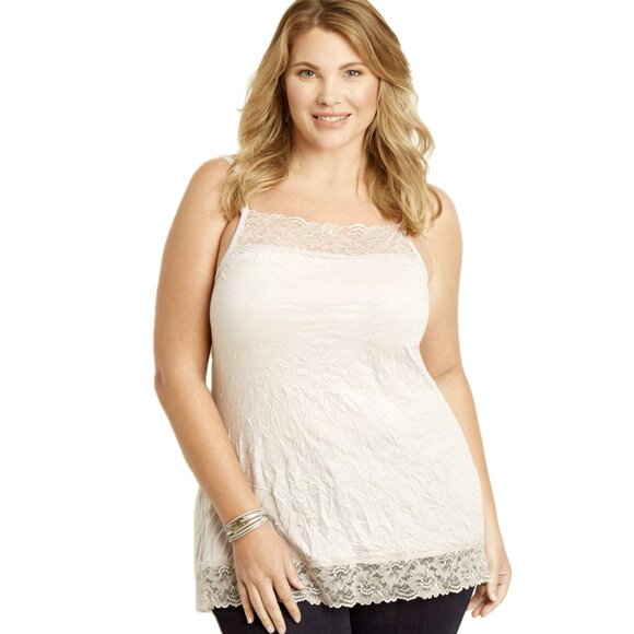Maurices Plus Size 2X CREAM Ivory Stretchy Crinkle Lace Cami - Picture 10 of 11